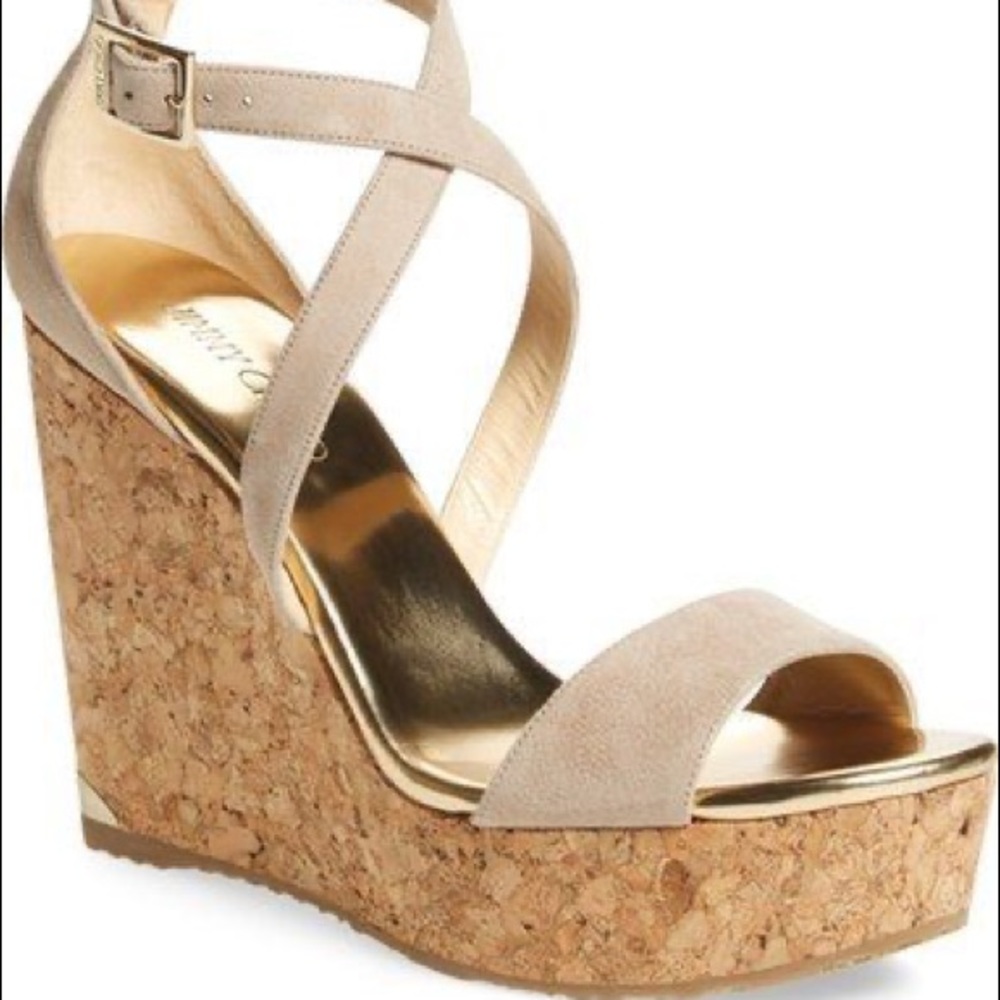 Jimmy Choo Portia Nude Suede Wedges